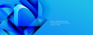 Soyut mavi şekiller dinamik arkaplan yaratır. Renkler derinliği gösteriyor, modern tasarım elementleri mevcut. Temiz estetik.