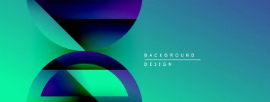 Soyut gradyan şekiller çakışıyor, dinamik görsel etki yaratıyor. Teal, mor renkler kompozisyona hakim. Mevcut en küçük metin.