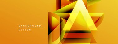 Soyut geometrik şekiller örtüşüyor, canlı turuncu ve sarı renkler yaratıyor. Modern tasarım elementleri derinlik, doku, görsel ilgi.