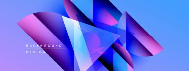 Soyut geometrik şekiller örtüşür, parlak mavi ve mor renkler yaratır. Arkaplan ve sunumlar için modern tasarım ögesi.