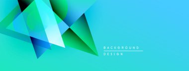 Soyut geometrik şekiller örtüşüyor, dinamik mavi, yeşil gradyan oluşturuyor. Arkaplan, pankart ve sunumlar için modern tasarım ögesi.