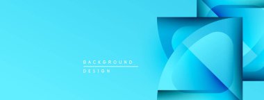 Parlak mavi soyut arkaplan. Üst üste binen şekiller modern tasarım yaratır. Düz gradyanlar görsel ilgi sunar, temiz estetik.