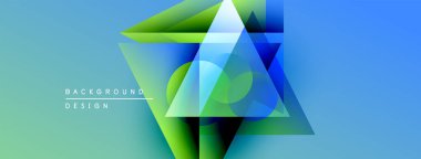 Soyut geometrik şekiller örtüşür, parlak mavi, yeşil eğimler yaratır. Modern tasarım elementleri teknoloji ve yenilik öneriyor. Mevcut en küçük metin.