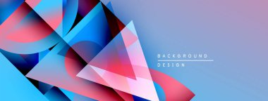 Soyut geometrik şekiller örtüşür, parlak mavi ve pembe renkler yaratır. Arkaplan modern tasarım unsurları, temiz estetik.