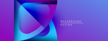 Soyut mor, mavi gradyanlar dinamik şekiller yaratır. Modern tasarım elementleri dijital sanatı, arka plan dokusunu önerir. Minimalist metin mevcut.