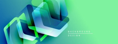 Soyut geometrik şekiller örtüşür, parlak mavi, yeşil eğimler yaratır. Modern tasarım teknoloji, yenilik, derinlik öneriyor.