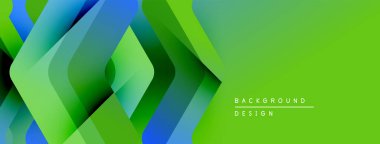 Soyut geometrik tasarım. Üst üste binen kareler dinamik değişim etkisi yaratır. Parlak yeşil, mavi renkler kompozisyona hakim. Modern görsel element.
