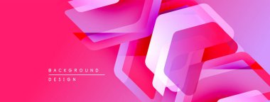 Soyut geometrik şekiller örtüşüyor, canlı pembe, mor renkler yaratıyor. Modern tasarım elementleri dinamik hareket, görsel doku önerir.