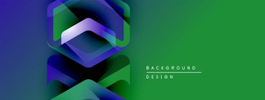 Soyut geometrik şekiller örtüşür, dinamik görsel efekt yaratır. Renkler maviden yeşile karışıyor. Modern tasarım ögesi.