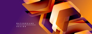 Soyut geometrik şekiller örtüşüyor, dinamik turuncu ve mor renkler yaratıyor. Arkaplan ve sunumlar için modern tasarım ögesi.