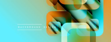 Soyut geometrik şekiller örtüşüyor, canlı renk eğimleri yaratıyor. Turkuaz, turuncu, yeşil renkler tasarımda baskın. Mevcut en küçük metin.