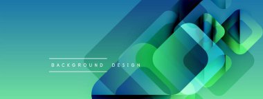 Soyut geometrik şekiller örtüşüyor, canlı mavi, yeşil bir eğim yaratıyor. Arkaplan ve sunumlar için modern tasarım ögesi.