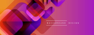 Soyut geometrik şekiller örtüşür, canlı bir değişim etkisi yaratır. Pembe, mor, turuncu renkler kompozisyona hakim. Modern tasarım ögesi.