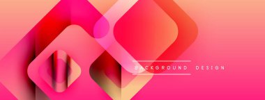 Soyut geometrik şekiller örtüşüyor, canlı pembe, turuncu gradyan oluşturuyor. Arkaplan ve sunumlar için modern tasarım ögesi.