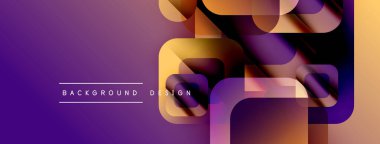 Soyut geometrik şekiller örtüşüyor, canlı mor, turuncu gradyan oluşturuyor. Arkaplan ve sunumlar için modern tasarım ögesi.