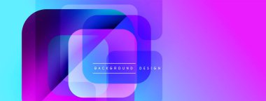 Soyut enerjik kareler örtüşür ve gradyan etki yaratır. Metin, merkez kare içinde arkaplan tasarımı okuyor. Modern dijital sanat.