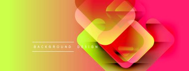 Canlı gradyan arkaplan özellikleri üst üste binen geometrik şekiller. Turuncuya sarı geçiş, sonra pembe. Metin arka plan tasarımı okur. Modern estetik.