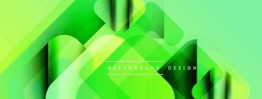 Soyut yeşil arkaplan. Üst üste binen katmanlar dinamik görsel efekt yaratır. Modern tasarım elementleri teknoloji ve yenilik öneriyor.