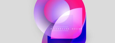 Soyut şekiller örtüşüyor, canlı pembeler, maviler, morlar yaratıyor. Yumuşak eğimler açık gri arkaplan ile harmanlanır. Modern tasarım ögesi.