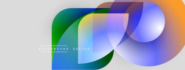 Soyut renkli örtüşen şekiller modern tasarım yaratır. Gradyan renkler harmanlanır ve dinamik görsel kompozisyon oluşturur. Minimalist stil.