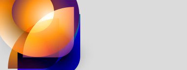 Soyut şekiller örtüşür, parlak turuncu ve mavi renkler yaratır. Geniş negatif alanı olan minimalist tasarım. Modern, dinamik kompozisyon.