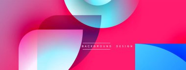 Soyut, enerjik bir arkaplan. Üst üste binen şekiller dinamik renkli kompozisyon oluşturur. Pembe, mavi renkler dizaynın hakimi. Modern estetik.