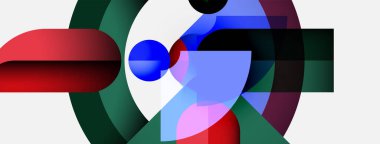 Soyut kompozisyon. Üst üste binen şekiller, canlı renkler, geometrik şekiller dinamik görsel deneyimler yaratır. Modern tasarım, temiz çizgiler.