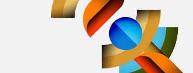 Soyut tasarım renkli kurdele ve küre içerir. Modern bileşim gradyan, kıvrımlar, dinamik şekiller kullanır. Temiz arkaplan görsel etkiyi artırır.