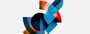 Soyut geometrik şekiller örtüşür, renkli kompozisyon oluşturur. Yumuşak eğimler, kıvrımlı çizgiler modern tasarımı tanımlar. Minimalist estetik.