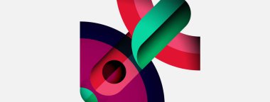 Soyut şekiller örtüşür, canlı bir bileşim yaratır. Renkler harmanlanır, dinamik görsel deneyim oluşturur. Modern tasarım, temiz estetik.