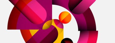 Soyut kompozisyon. Üst üste binen şekiller dinamik görsel efekt yaratır. Sıcak renkler hakim, beyaz alan ise kontrast sağlıyor. Modern tasarım.