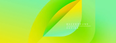 Soyut gradyan arkaplan özellikleri üst üste binen yaprak şekilleri. Canlı yeşil, sarı renkler dinamik görsel efekt yaratır. Modern tasarım ögesi.