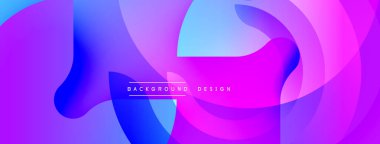 Soyut sıvı şekilleri canlı mor, mavi renkleri harmanlar. Modern tasarım katmanlı formlar, dinamik görsel efekt yaratır.