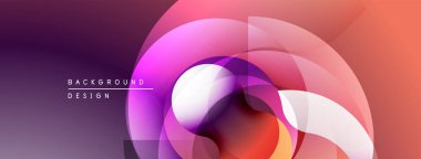 Soyut tasarım özellikleri üst üste binen şeffaf daireler. Morun, pembenin ve turuncu renklerin karışımı. Modern, dinamik kompozisyon.