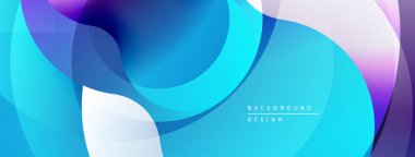 Soyut sıvı şekilleri, canlı maviler, morlar, beyazlar dinamik bir zemin oluşturur. Modern tasarım, pürüzsüz eğimler görsel ilgi sunar.