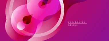 Soyut çiçek şekilleri örtüşüyor ve canlı pembe gradyanlar yaratıyor. Modern tasarım düz eğriler ve dinamik bileşimi vurgular.