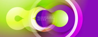 Soyut enerjik tasarım. Üst üste binen daireler dinamik ve renkli kompozisyon oluşturur. Mezuniyet geçişleri modern estetik sunuyor.