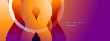 Soyut şekiller turuncu ve mor renkleri harmanlıyor. Gradyan katmanlar dinamik görsel efekt yaratır. Arka planlar için modern tasarım ögesi.