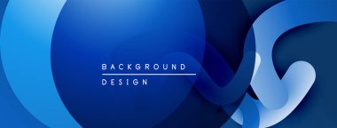 Soyut mavi katmanlar dinamik arkaplan oluşturur. Pürüzsüz şekiller örtüşüyor, modern görsel cazibe sunuyor. Gradyan gölgeler derinliği arttırır.