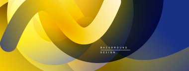 Soyut sıvı şekilleri üst üste binerek dinamik sarı ve mavi gradyanlar oluşturur. Modern tasarım hareketi, enerjiyi, görsel ilgiyi çağrıştırıyor.