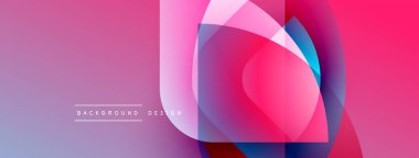 Soyut renkli tasarım. Üst üste binen şekiller canlı değişimler yaratır. Pembe, mavi renkli modern arka plan. Mevcut en küçük metin.