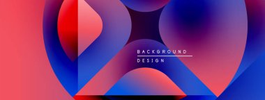 Soyut sıvı şekilleri canlı kırmızı ve mavileri harmanlıyor. Gradyan renkler dinamik görsel etki yaratır. Modern tasarım ögesi.