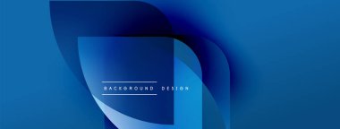 Soyut mavi tasarım katmanlı şekiller, gradyanlar içerir. Metin arka plan tasarımı okur. Modern estetik, temiz kompozisyon.