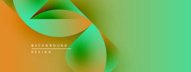 Soyut sıvı şekilleri turuncu ve yeşil renkleri harmanlıyor. Modern tasarım, değişken geçişler, metin elementleri içerir. Minimalist estetik.