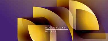 Soyut geometrik şekiller üst üste binerek dinamik altın ve mor renkler yaratır. Arkaplan ve sunumlar için modern tasarım ögesi.