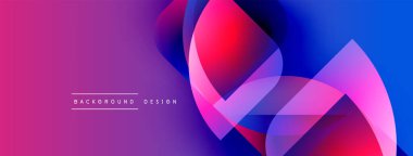 Soyut canlı tasarım, üst üste binen şekiller, gradyanlar. Pembe, mor, mavi renkler dinamik görsel efekt yaratır. Modern arkaplan ögesi.