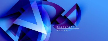 Soyut geometrik şekiller örtüşür, dinamik mavi gradyan etki yaratır. Arkaplan ve sunumlar için uygun modern tasarım.