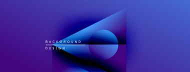 Soyut arkaplan tasarımı mavi, mor gradyanlar içerir. Geometrik şekiller, dinamik görsel efekt oluşturur. Modern, şık bir sunum.