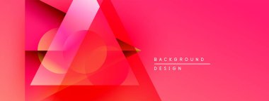 Soyut geometrik şekiller örtüşür, canlı pembe gradyan arkaplan oluşturur. Modern tasarım elementleri yenilik ve enerji öneriyor.