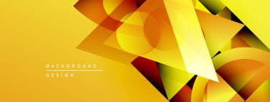 Soyut geometrik şekiller örtüşüyor, canlı sarı, turuncu, kırmızı renkler yaratıyor. Arkaplan ve sunumlar için modern tasarım ögesi.